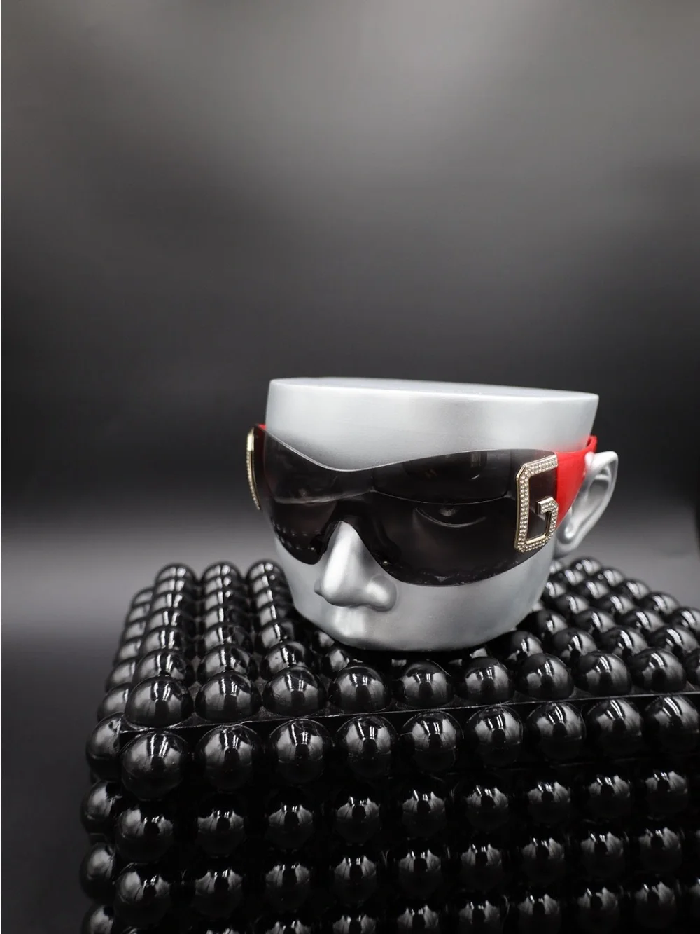 Dolce & Gabbana Black Shield Visor Sunglasses with Red Temples